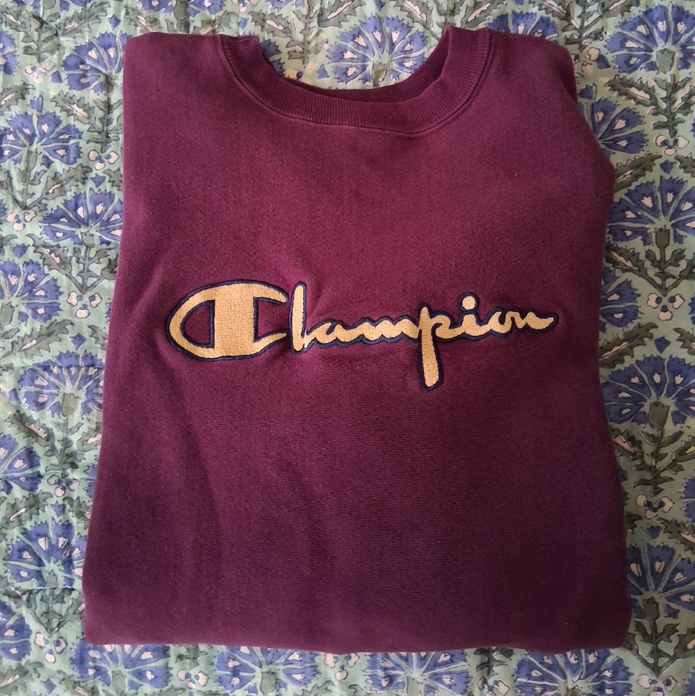 Vintage Champion Purple Sweatshirt With Gold Logo